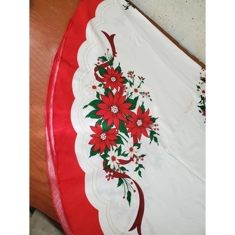 Vintage MCM Holiday Christmas Table Cloth Linen Blend‎ Bells Holly 84